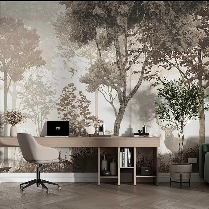 Floral Forest Wall Murals Peel and Stick Forest murals Removable Waterproof Large Wallpaper for Living Room Bedroom (Color-11, 137×98 inch)