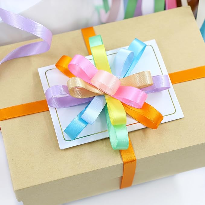 12 Rolls Pastel Rainbow Ribbon 3/8" X 60 Yards Thin Double Face Satin Ribbon Assortment for Crafts, Wreath, Gift Wrapping, Birthday Baby Shower Party Decoration and DIY Handmade Hair Bows
