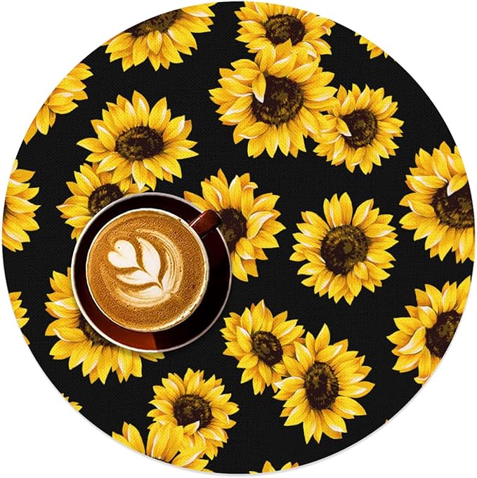 Flower Round Placemat Set of 4 Elegant Linen Table Mats for Dining, Heat Resistant, Stain Resistant Perfect for Dinner Parties, Restaurants, and Everyday Use