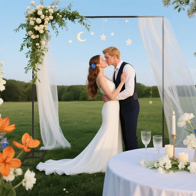 9.9FT Black Metal Wedding Arches for Ceremony Square Balloon Arch Stand Rectangular Backdrop Stand for Anniversary Birthday Party Bridal Shower Home Indoor Outdoor Decoration