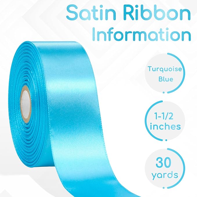 30 Yards Turquoise Blue Ribbon 1-1/2 Inch, Turquoise Satin Ribbon for Gift Wrapping, Flower Bouquet, Crafts, Baby Shower, Christmas, Easter and Bow Making