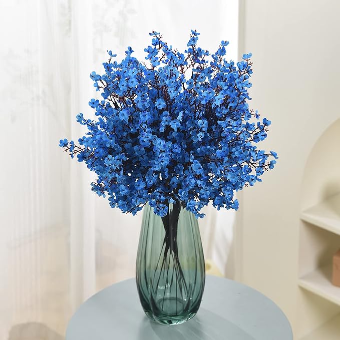 15PCS Artificial Baby Breath Flowers Fake Silk Real Touch DIY Floral Bouquets Decor Wedding Party Decoration Arrangements-Blue