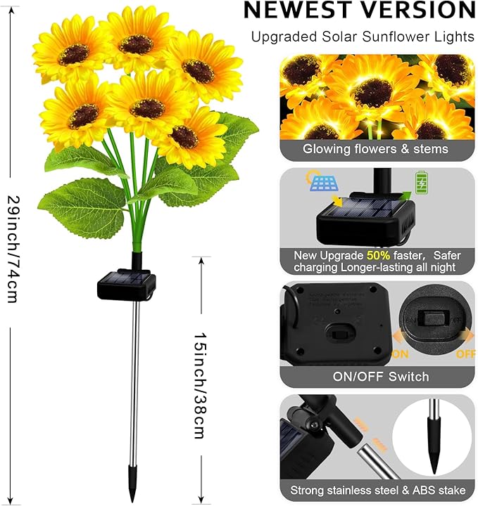 Solar Lights Outdoor Garden Decor,4 Pack with 24 Sunflower Lights,Solar Flowers Lights Waterproof,Birthday Gifts for Mom Women Grandma,Outside Decorative Stakes Light for Landscape Yard Patio Lawn