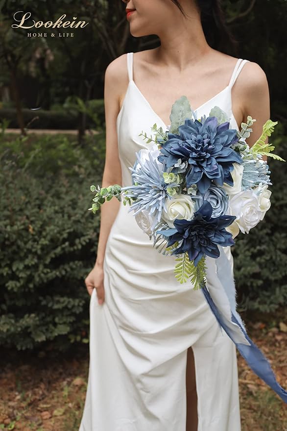 Lookein Artificial Flowers for DIY Wedding Decoration Bridal Bouquet Table Centerpieces Flower Garland Wreaths Aisle Arch Flower Decoration Home Decor, Retro Dusty Blue