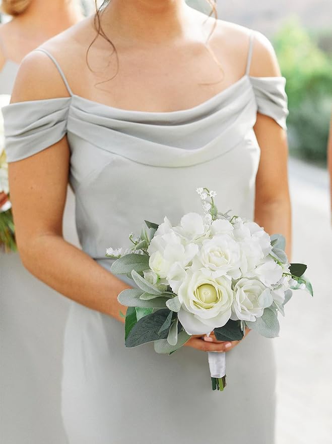 Rinlong 1Pc Wedding Bouquets for Bride Bridesmaids White Hydrangea Artificial Flowers Bridesmaids Bridal Bouquet for Wedding Prom