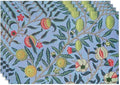 Vintage Fruit Placemats Set of 4, William Morris Retro Boho Flower Botanical Plant Place Mats, Heat Resistant Non Slip Cotton Linen Dining Table Mats for Home Kitchen Party 18x12 Inch