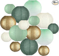 Paper Lanterns Decorative, Gradient Sage Green Round Hanging Paper Lantern Decorations for Wedding Bridal Shower Graduation Anniversary Sage Green Birthday Party, 15Pcs