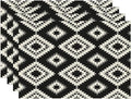 White Gray Black Placemats Set of 4 Turkish Mosaic Oriental Dining Place Mats Linen Table Mat for Farmhouse Home Kitchen Decor 12 X 18 Inch