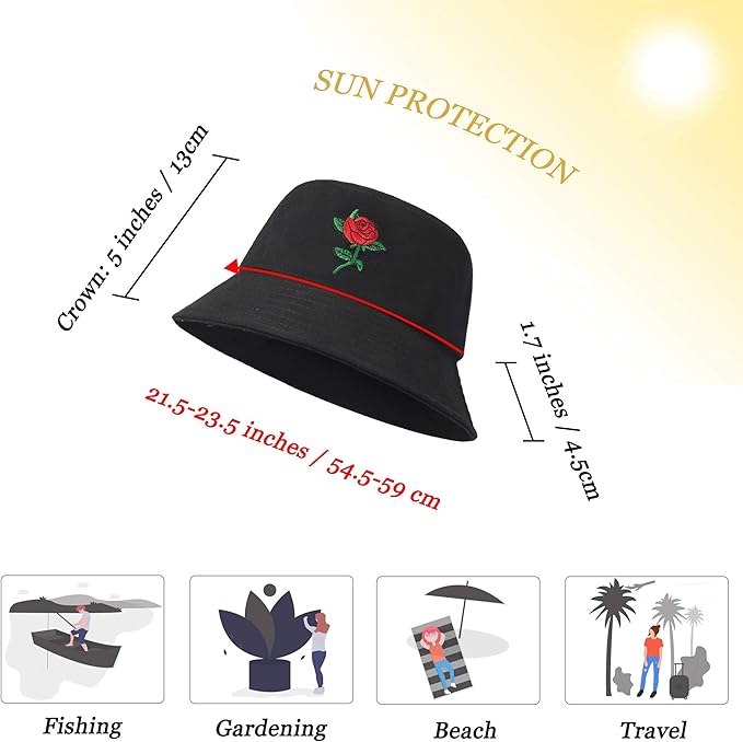 ZLYC Unisex Fashion Embroidered Bucket Hat Summer Fisherman Cap for Men Women