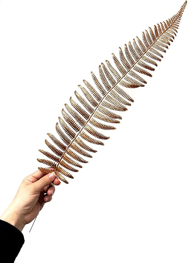 CATTREE Artificial Gold Fern Plants Large Leaves Tall 23" - 5 Pack, Fake Boston Ferns Golden Plant Decoration Plastic Faux Foliage Shrubs Simulated Leaf for Party Wedding Table Centerpiece DIY Décor