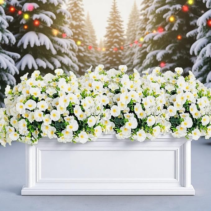 Artificial Flowers for Outdoors - UV Resistant & Fade-Resistant Fake Flowers, 10 Bundles Waterproof Faux White Eucalyptus for Garden, Yard, Patio, Wedding & Home Decor 10 White Bundles