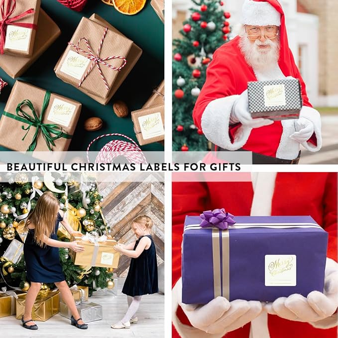 Andaz Press Square Gift Label Stickers, Stylized Merry Christmas to from, Metallic Gold Ink, 40-Pack Gold Christmas Tags Christmas Name Tags Stickers Christmas Sticker Tag