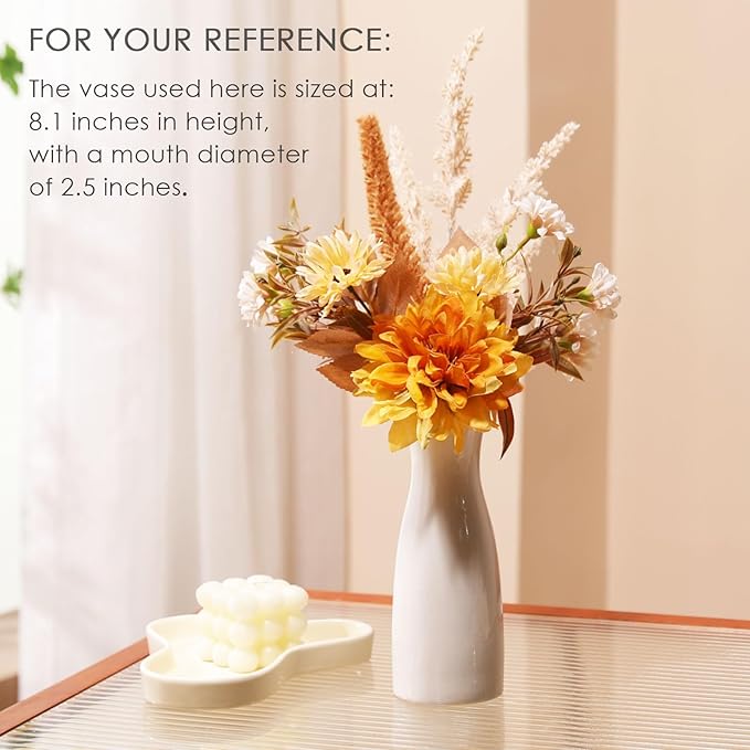 Fake Flower Bouquet, Faux Flower Arrangement for Decorating Kitchens, Bedrooms, Bathrooms, Realistic Artificial Flowers Made of Silk & Plastic, Floral Decoration with Dahlia & Small Blossoms