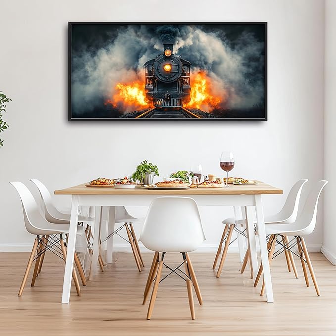 Vintage Train Large Decor Wall Art Framed Pictures for Living Room, Old Locomotive Railway Oversized Canvas Print Painting Modern Extra Large Framed Artwork for Bedroom Office 60"x30"