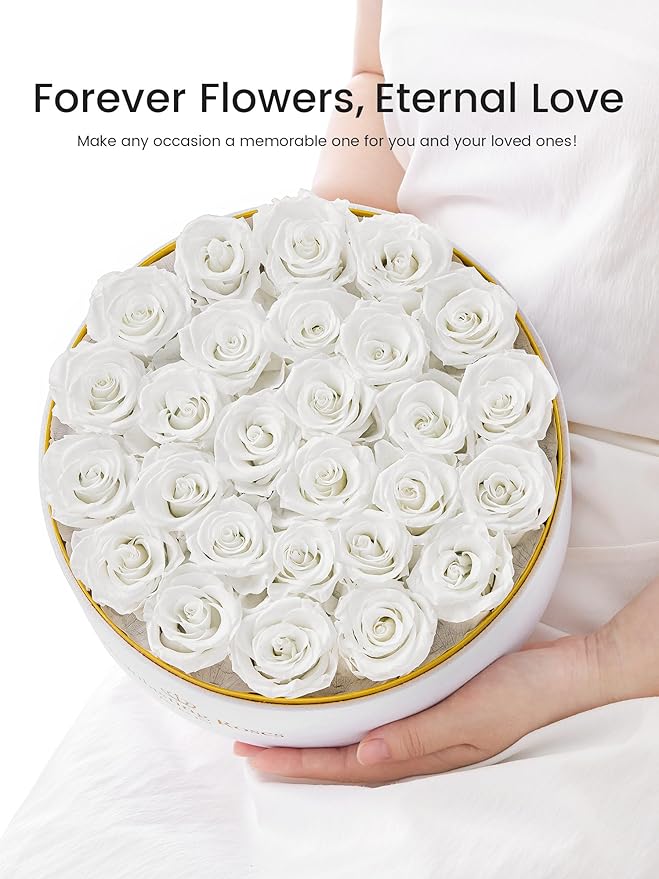 Preserved Roses Forever Flowers Real Roses in a Box Mother's Day Birthday Flowers for Her Mom Women Wife Valentine's Day, 27 White Roses