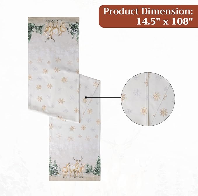 Maison d' Hermine Table Runner 100% Cotton Double Layer Table Runners 108 inches Long for Thanksgiving Christmas Decorations Home Kitchen Dining Party Wedding (Deer in The Woods, 14.5" x 108")