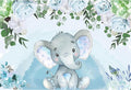 AOFOTO Flowers Baby Elephant Backdrop Light Blue 10x6.5ft Boy Gender Reveal Party Decorations Sweet Floral Baby Shower Photo Shoot Background for Photography Kids Child Birthday Photo Studio Props