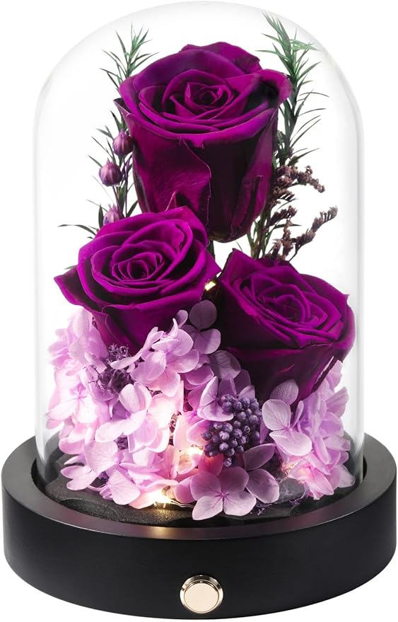 Gifts for Women,Preserved Roses in Glass Dome, Forever Flowers for Delivery Birthday Gifts for Wife Girlfriend Mom on Valentines Day Anniversary Christmas Eternal Rose Purple