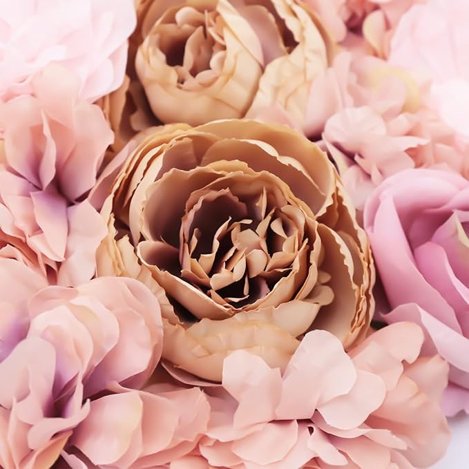 Gdrasuya10 6pcs Realistic Flower Wall Background Artificial Flowers Wall Backdrop Panel 3D Silk Rose Fake Flower Wall Panel Banquet Wedding Party Decor, Photography Background 60 x 40 cm