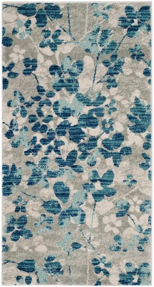 SAFAVIEH Evoke Collection Area Rug - 6'7" x 9', Grey & Gold, Floral Design, Non-Shedding & Easy Care, Ideal for High Traffic Areas in Living Room, Bedroom (EVK236P)