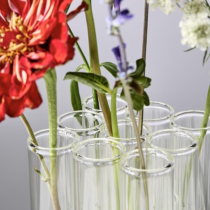 Two's Company Connected Tube Flower Vase, 6-Inch, Glass, Clear, Set of 9