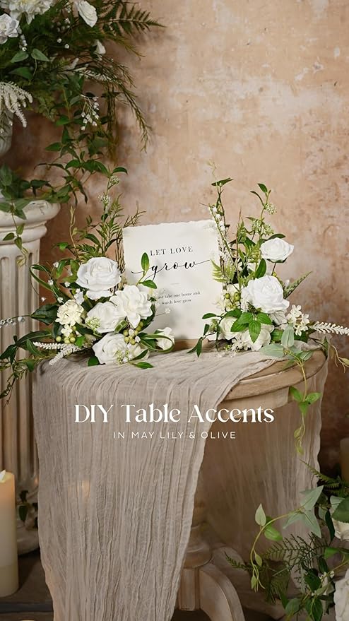 Ling's moment Artificial Silk Flowers, 16pcs Faux Pure White Roses with Stems, 3.5" Fake Ivory Flowers Bulk for DIY Wedding Bouquets Centerpieces Party Baby Shower Home Decoration