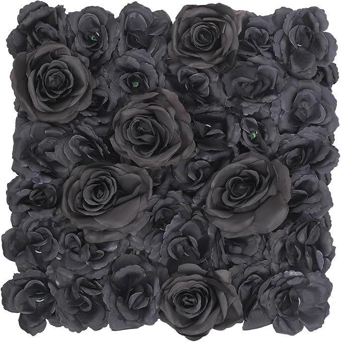 12 PCS Black Flower Wall Panels, 15x15inch Artificial Floral Wall Background Silk Flowers Panel Decoration, Faux Rose Backdrop for Home Party Wedding Anniversary Birthday