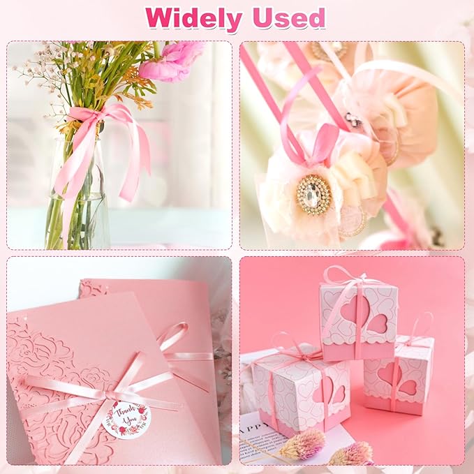 3/8 Inch Pink Ribbon 4 Rolls Total 16 Yards, Mixed Ribbon for Gift Wrapping, Wedding and Birthday Celebrations, Flower Bouquet, Craft Projects, and Christmas Bow-Making