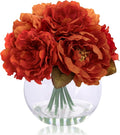 Artificial Flowers in Vase, Silk Peonies Flowers for Vase with Faux Water, Burnt Orange Fake Flower Arrangement for Fall Winter Dinning Wedding Christmas Party Table Centerpieces Decor & Mom's Gift