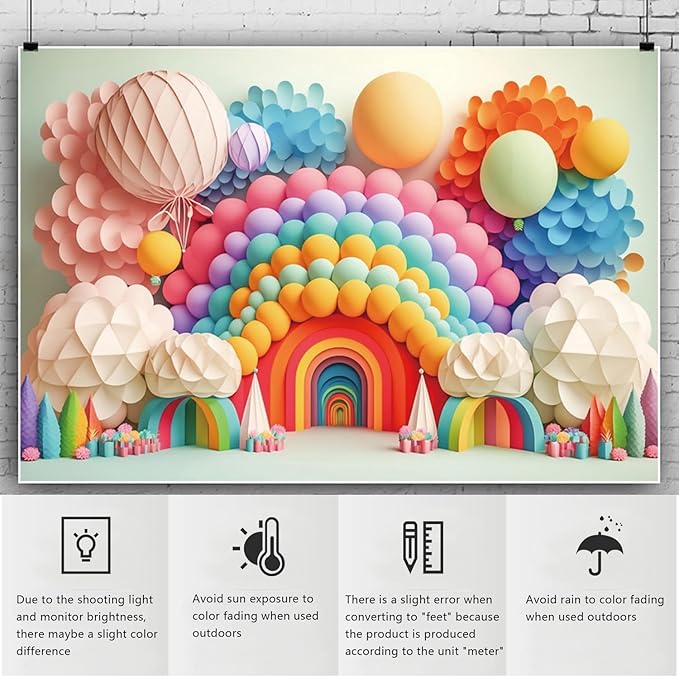 YongFoto Paper Flowers Backdrop 7x5ft Colorful Cut Paper Floral Blossom Rainbow Arch Hot Air Balloon Honeycomb Ball Photography Background Lovely Party Banner Home Decor Photo Studio Booth Props