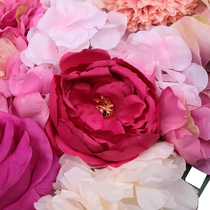 6PCs Floral Backdrop, Realistic Silk Rose Wall, 23.6 * 15.7 in Artificial Flower Wall Decor for Wedding, Home Decor (Fuchsia)