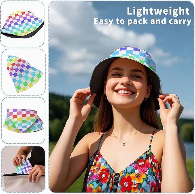 Bucket Hat for Women Men Unisex Sun Cap Packable Outdoor Fisherman Hat Headwear,Reversible Double-Side-Wear