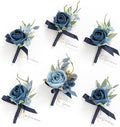 Ling's moment Boutonniere for Men, 6pcs Groom Groomsmen Boutonniere, Artificial Flowers for Wedding Decor/Prom/Homecoming, etc.Blue