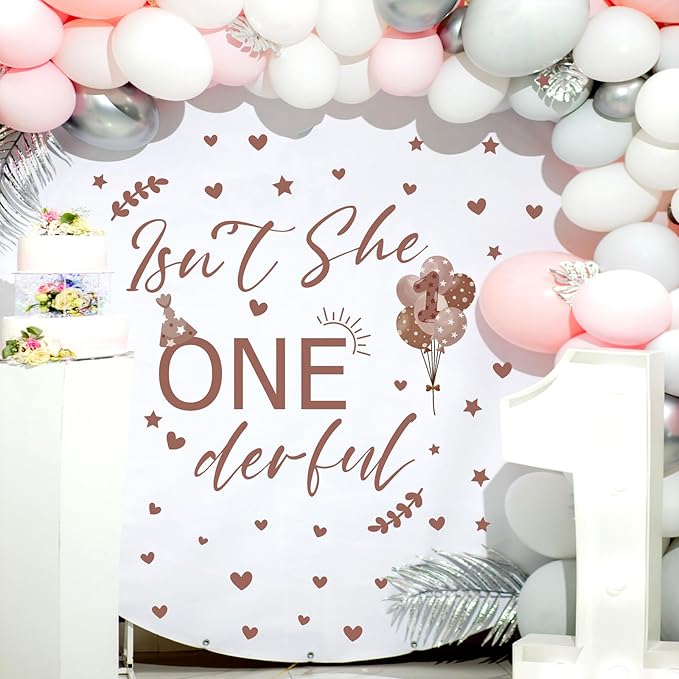 Isn't She Onederful Decals 1st Birthday Party Theme Sign Backdrop Sticker Arch Decal First Birthday Decorations for Girls Photography Background Baby Girls Vinyl Stickers for Party Supplies Gift Decor