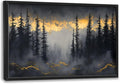 Misty Forests Large Decor Framed Wall Art Gold and Black Pictures for Living Room, Foggy Forest Landscape Oversized Canvas Print Painting Modern Extra Large Framed Artwork for Bedroom Office 36"x24"