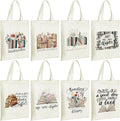 Sweetude 8 Pcs Christmas Book Lovers Club Gifts Bulk Canvas Tote Bags Bookish Librarian Reader Gift for Women Teacher Present(Book,Flower)