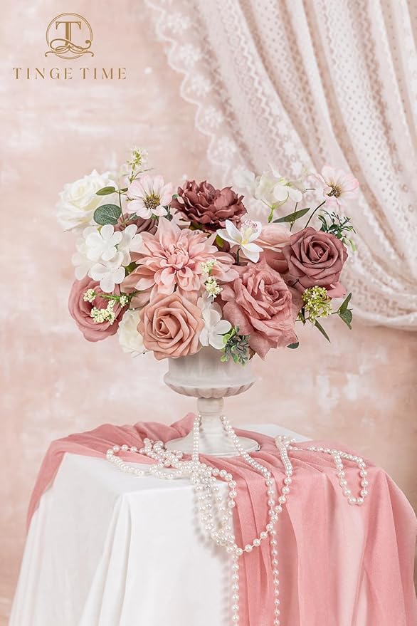 TINGE TIME Artificial Flowers Dusty Rose & Cream Flower Combo for DIY Wedding Bouquets Table Centerpieces Arrangements Party Baby Shower Home Spring Decorations