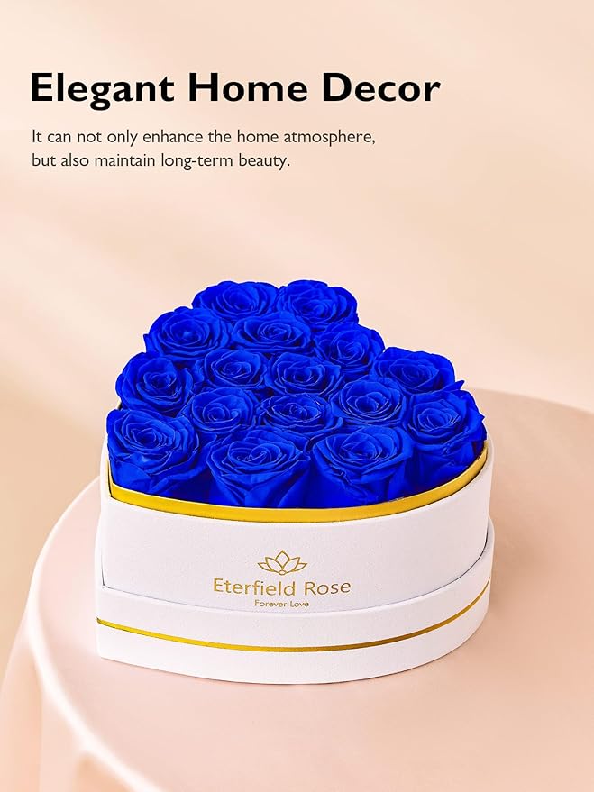 Eterfield 16 Forever Flowers in Heart Shape Box, Preserved Roses That Last a Year Preserved Flowers Birthday Gifts for Her Mom Women Wife Anniversary Valentines Day Mothers Day Christmas, Royal Blue
