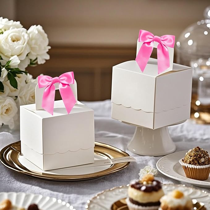 WRAPAHOLIC 30 Pcs 3" Hot Pink Satin Ribbon Bows with Twist Tie - Pretied Premade Craft Bows for Christmas Party Crafts Treat Bags Gift Wrapping Wedding Baby Shower Birthday
