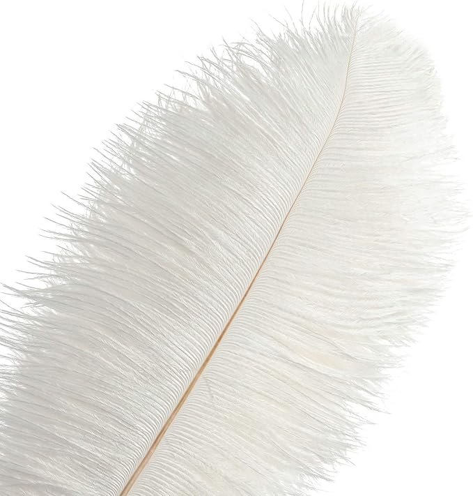 Piokio 10 pcs White Ostrich Feathers 14-16 inch(35-40 cm) Bulk for Wedding Party Centerpieces, Gatsby Decorations