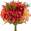Briful Fall Flowers Artificial Bouquet for Decoration, Fake Silk Flowers Arrangements with Dahlia & Mums Mixed Autumn Floral Stems for Home Room Fall Table Centerpiece Wedding Party Decor