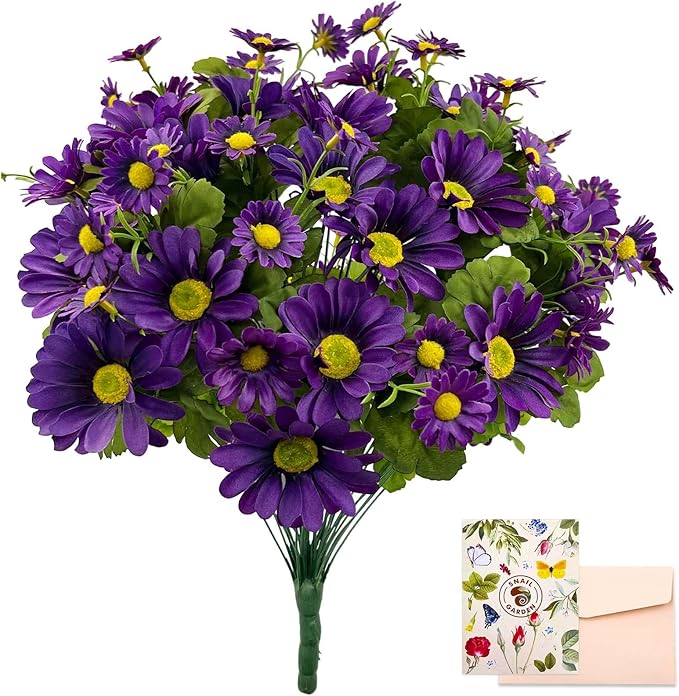 SNAIL GARDEN 54 Blooms Artificial Flower Bouquet, 15.7in Purple Artificial Daisy Flowers with 3 Sizes Blooms, Realistic Fake Wildflowers for Silk Flower Arrangements Indoor Outdoor Purple Fall Decor