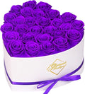 GLAMOUR BOUTIQUE Preserved Roses in a Box - Gifts for Her, Wife & Mom, Rose Flowers Forever Decor for Birthday Gift, Get Well Flower Bouquet Cased in White Box with Cover - Purple - 27-Piece