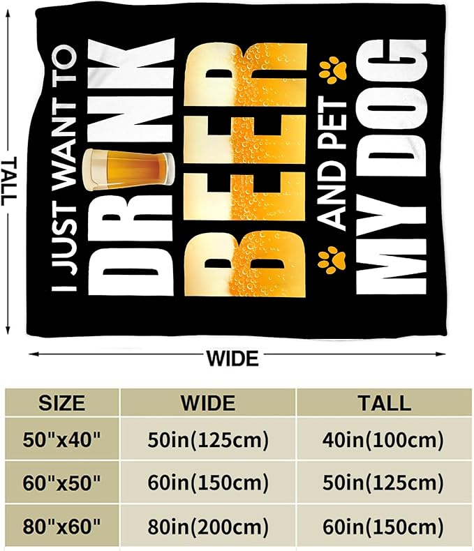 Funny Beer and Dog Throw Blanket - Gifts and Decor for Men Women Adults - Soft Warm Cozy Fleece for Couch Sofa Bed 80"x60"