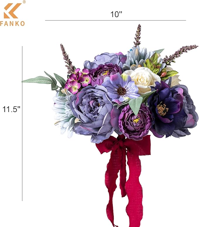 FANKO Artificial Flowers Dusty Purple Peony: Mixed Fake Silk Flowers Combo Light Brown Rose Dusty Purple & Blue Cosmos Vintage for DIY Wedding Bridal Bouquets/Centerpieces/Home Decor