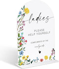 Acrylic Wedding Signs Ladies Please Help Yourself Sign, Wedding Bathroom Basket Supplies, 6x8" Floral Themed Arch Acrylic Table Decor, Love Is In Bloom Decorations for Bridal Shower Baby Shower