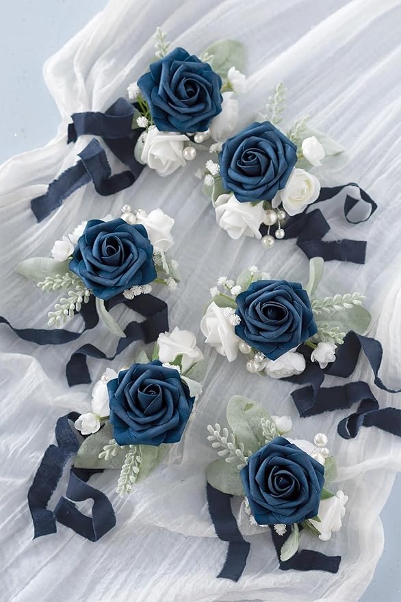 Ling's moment Artificial Flowers 25Pcs Deep Navy Blue Roses Decor w/Stems,3" Real Touch DIY Foam Floral for Wedding Bouquet/Centerpieces, Outdoors Party Backdrop, Room/Table, and Garden/Pot Decor
