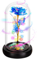 Childom Christmas Rose Gifts for Women,Birthday Gifts for Women Mom Christmas,Flowers for Delivery Prime,Rotating Blue Light Up Rose in A Glass Dome,Anniversary Rose Gift for Her Valentines Day