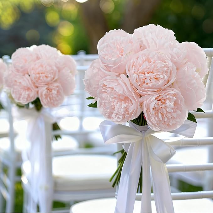 10PCS Pink Realistic Artificial Flowers Peony Fake Silk for Home Office Wedding Table Centerpieces Party Festival Bar Decoration Indoor