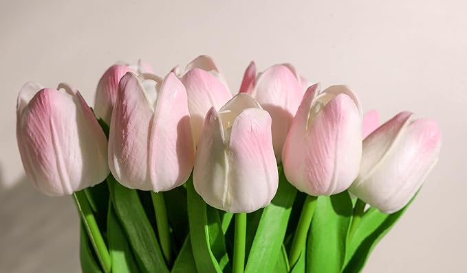 SITUMEIZI 15pcs Fake Tulips Artificial Flowers Real Touch Pink 14" Silk Flower for Home Kitchen Decor Spring Easter Wedding Bouquet Decorations Office Valentine's Day Gifts(Light Pink)